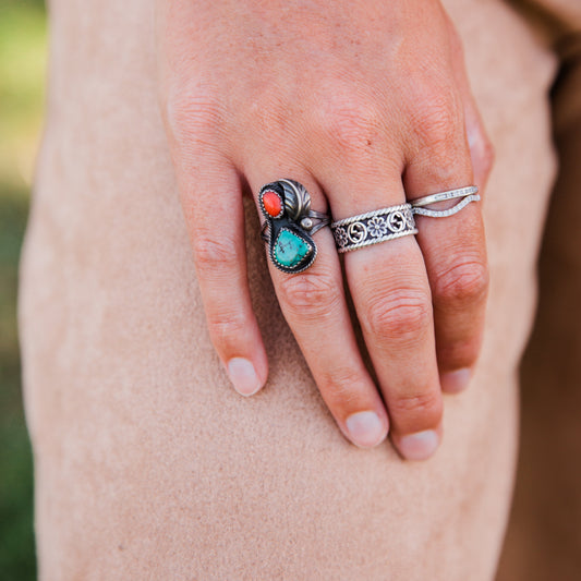 The Eastbrook | Vintage Coral and Turquoise Ring - Size 6.5
