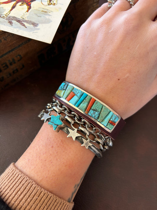 The Aurora Leather Multi Stone Inlay Bracelet