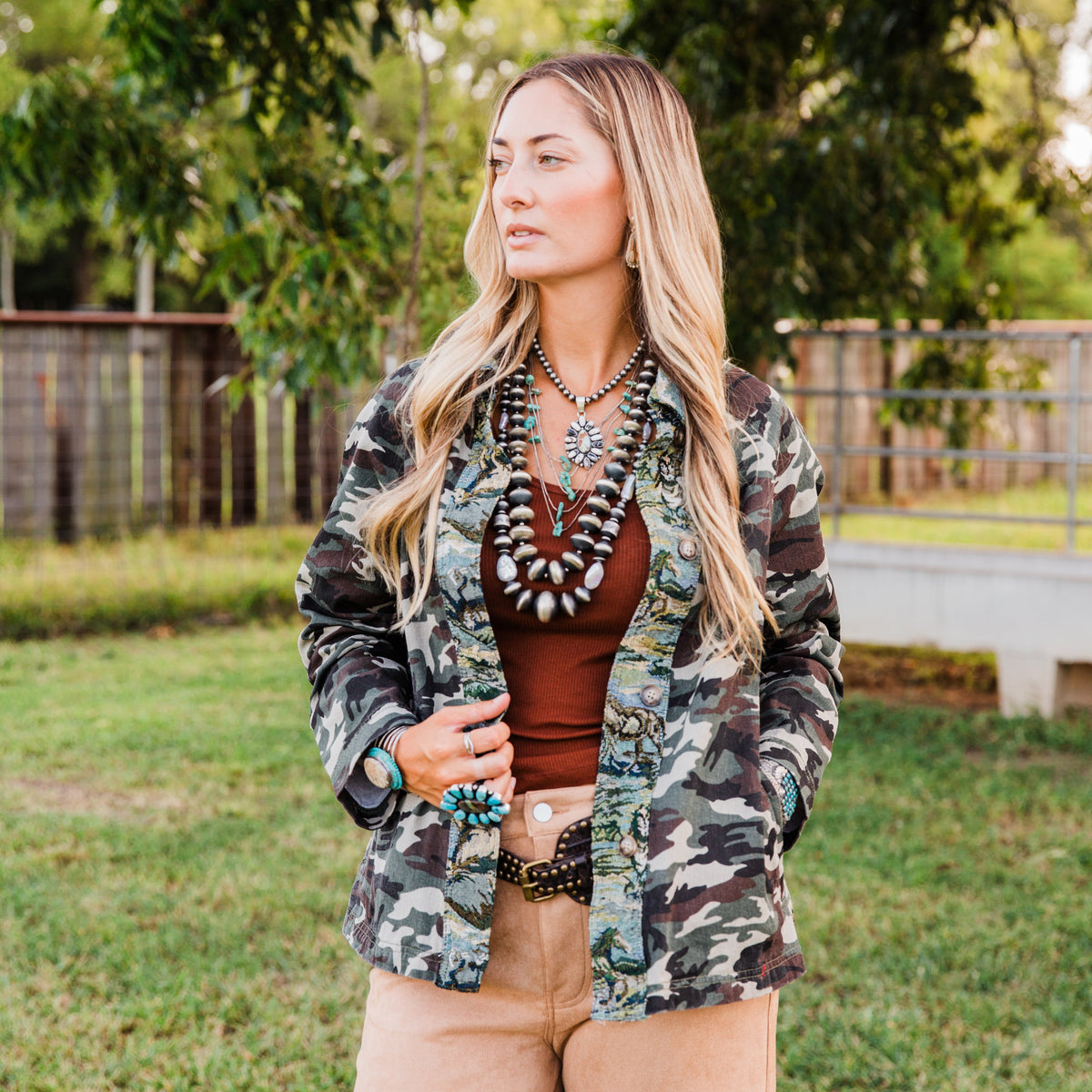 The Jemma | Camouflage Western Print Tapestry Jacket