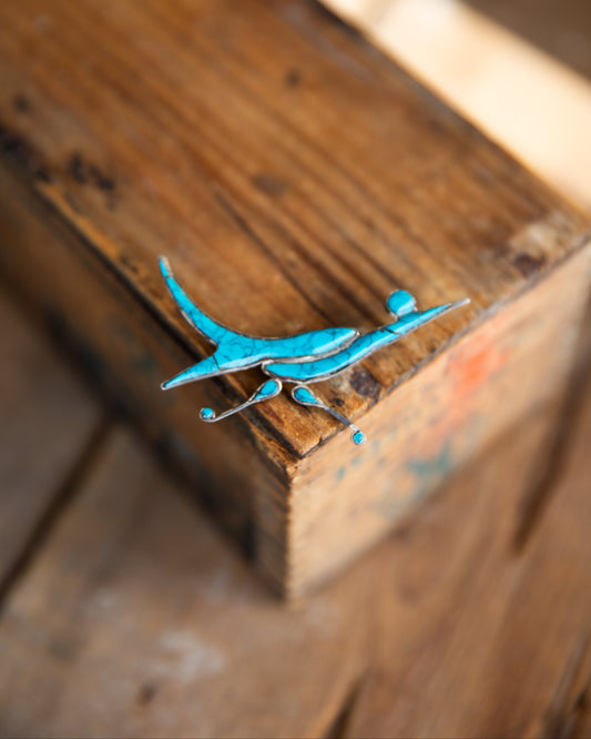 The Vicy | Vintage Turquoise Inlay Roadrunner Brooch
