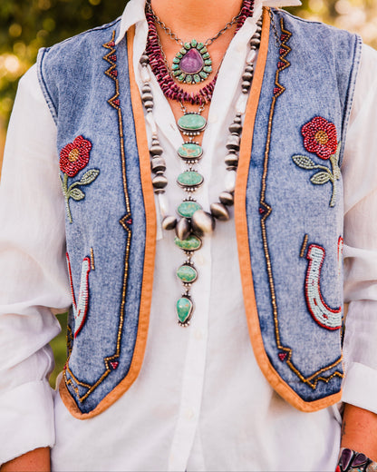 The Hollywood | Beaded Denim Horseshoe Vest