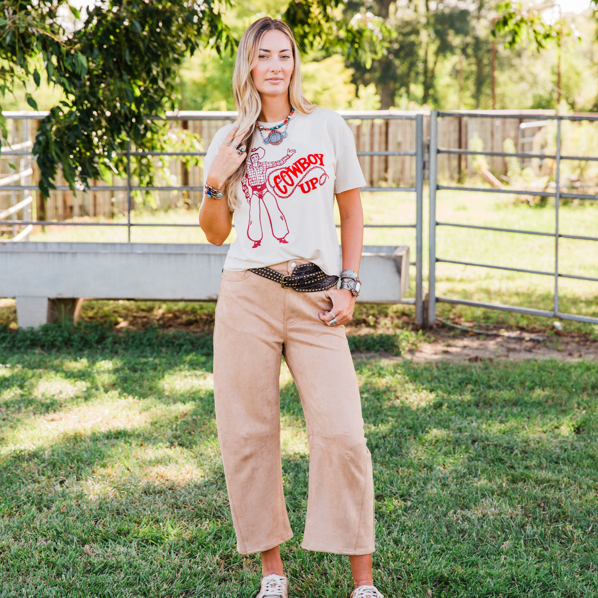 The Silverton | Faux Tan Suede Barrel Pants