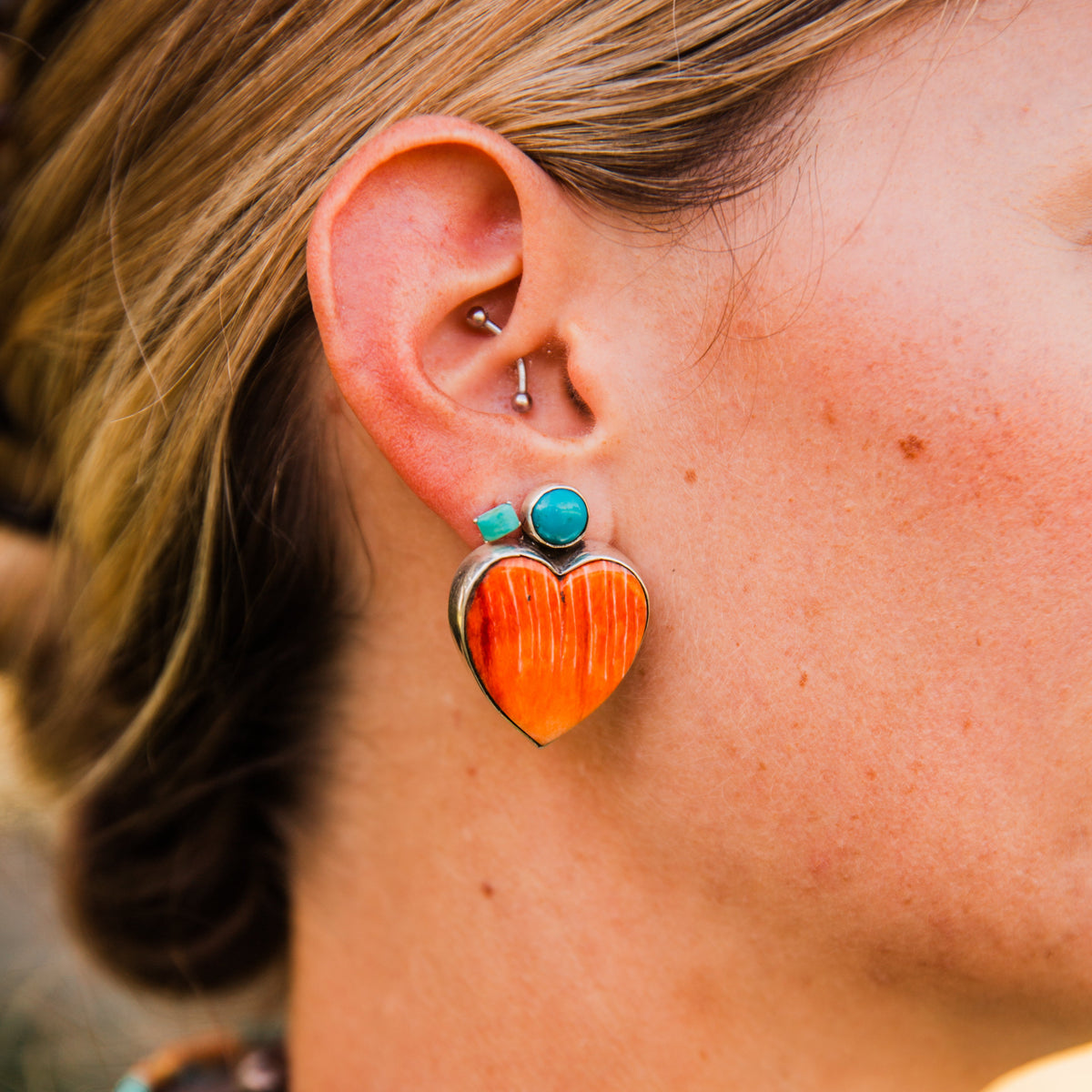 The Pampa's | Orange Spiny & Turquoise Heart Studs by Federico