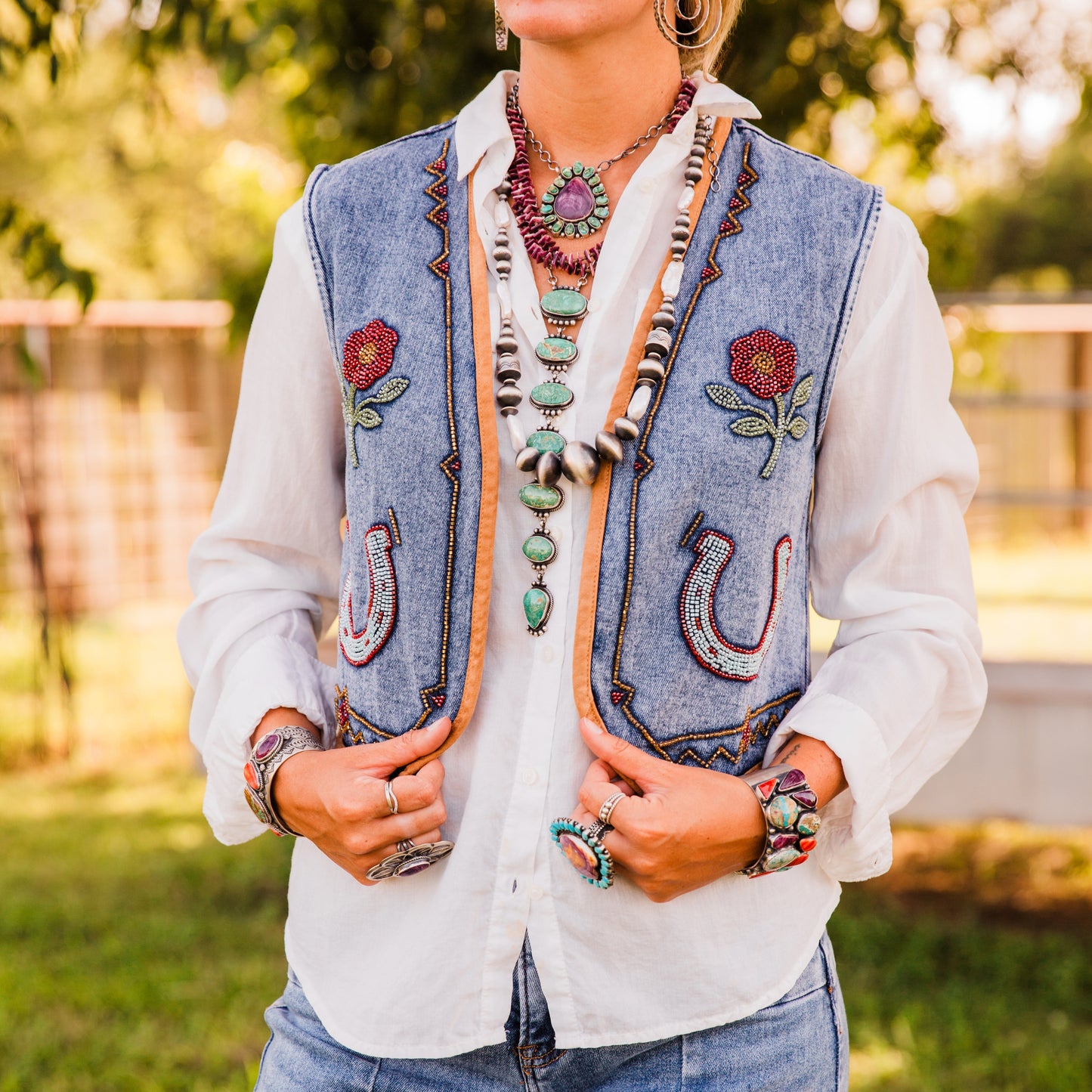 The Hollywood | Beaded Denim Horseshoe Vest