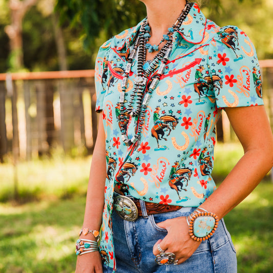 The Tino | Pearl Snap Western Print Top