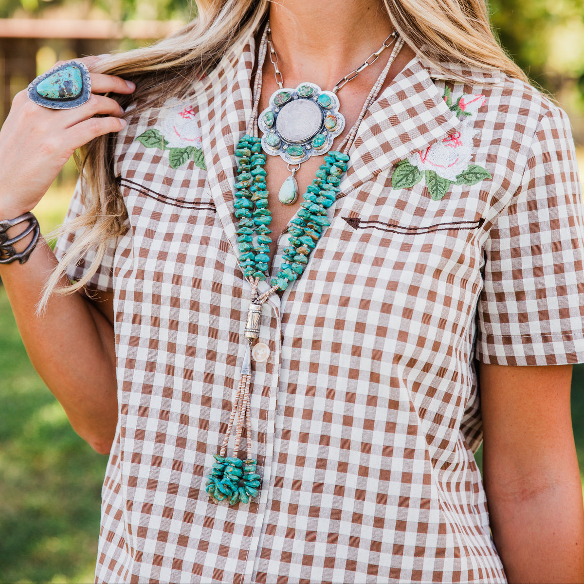 The Suerte | Embroidered Gingham Top by Rodeo Quincy SMALL