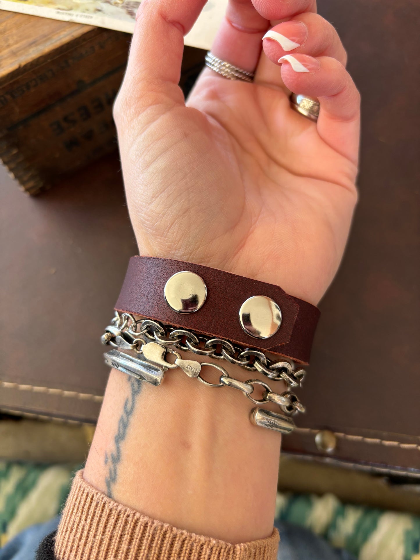 The Scottsdale | Turquoise & Leather Inlay Bracelet by Edison Yazzie