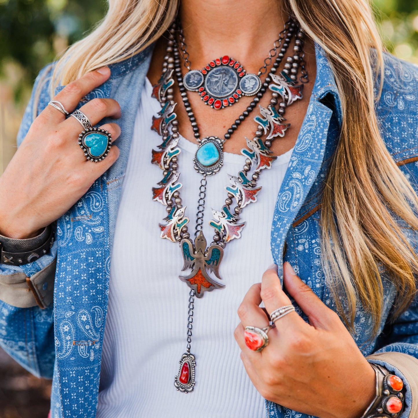 The Avanti | Red Coral & Turquoise Lariat by Tom Lewis