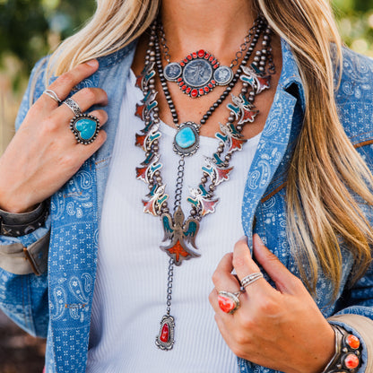 The Avanti | Red Coral & Turquoise Lariat by Tom Lewis