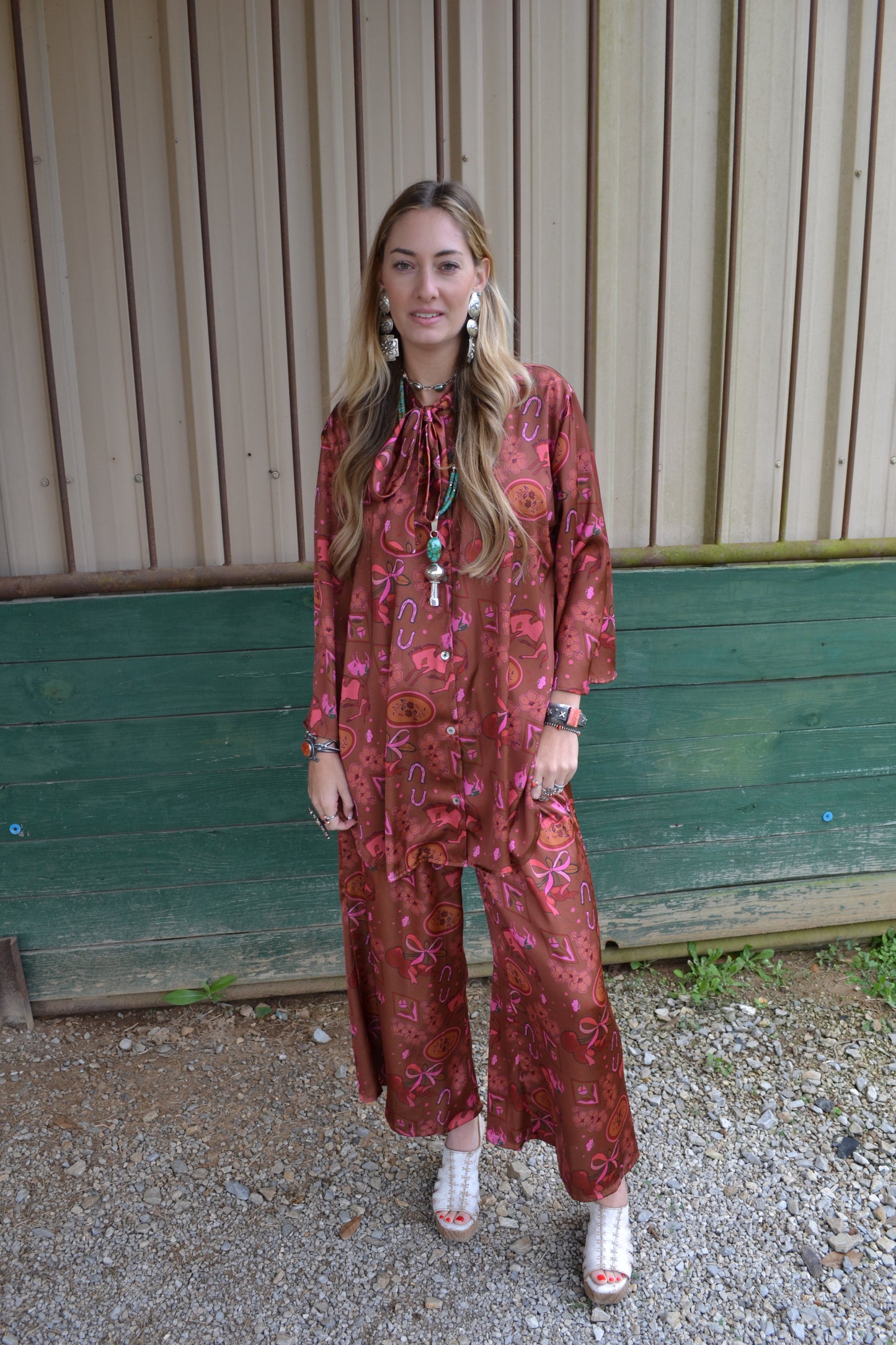 The Phoenix Hand Drawn Satin Set SIZE S/M