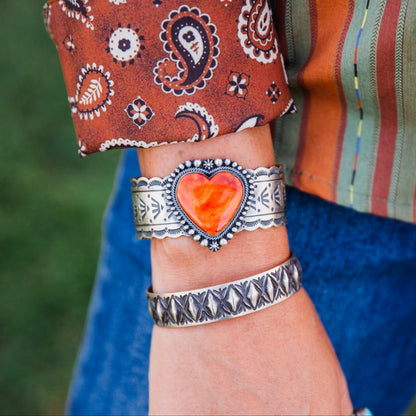 The Harper | Orange Spiny Heart Cuff by D. Wylie