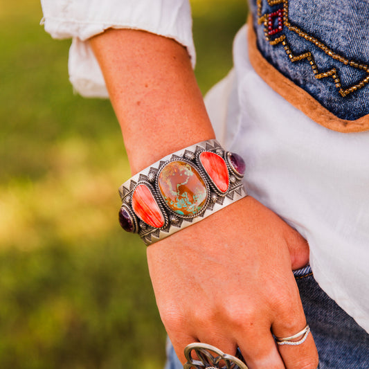 The Nadeem | Multi Stone Royston Turquoise Cuff by Leroy James