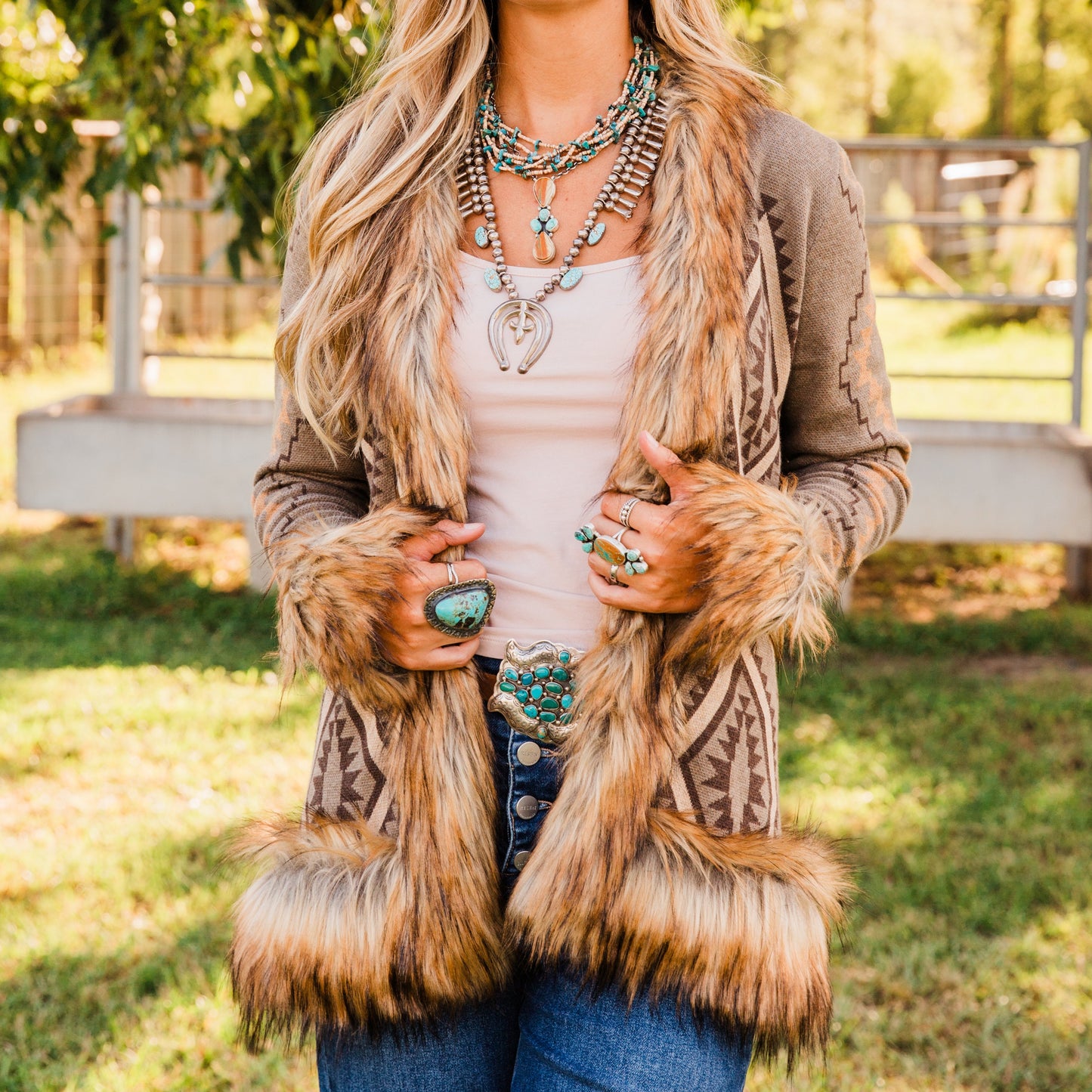 The Derinda | Aztec Fur Cardigan by Tasha Polizzi