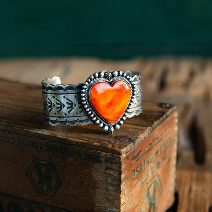 The Harper | Orange Spiny Heart Cuff by D. Wylie
