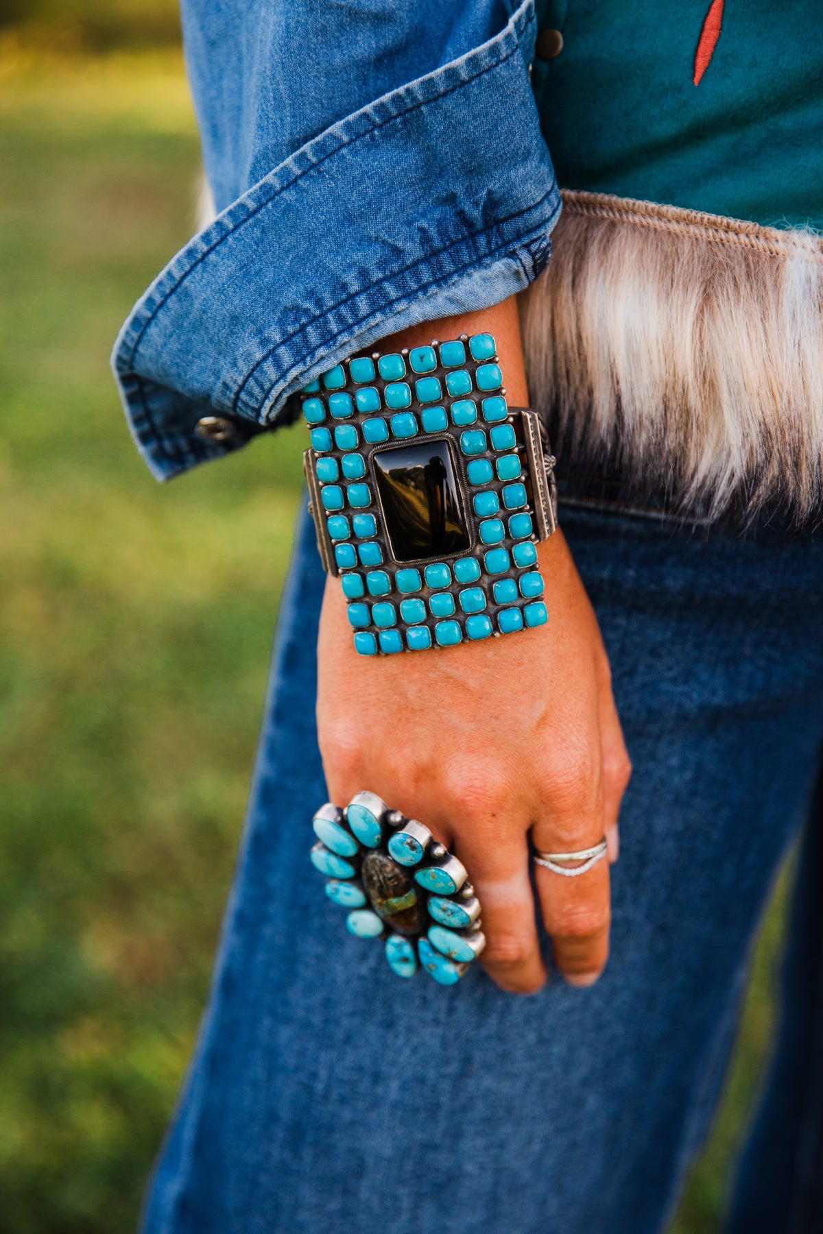 The Mega | Kingman Turquoise & Black Onyx Cuff by Freddie Maloney