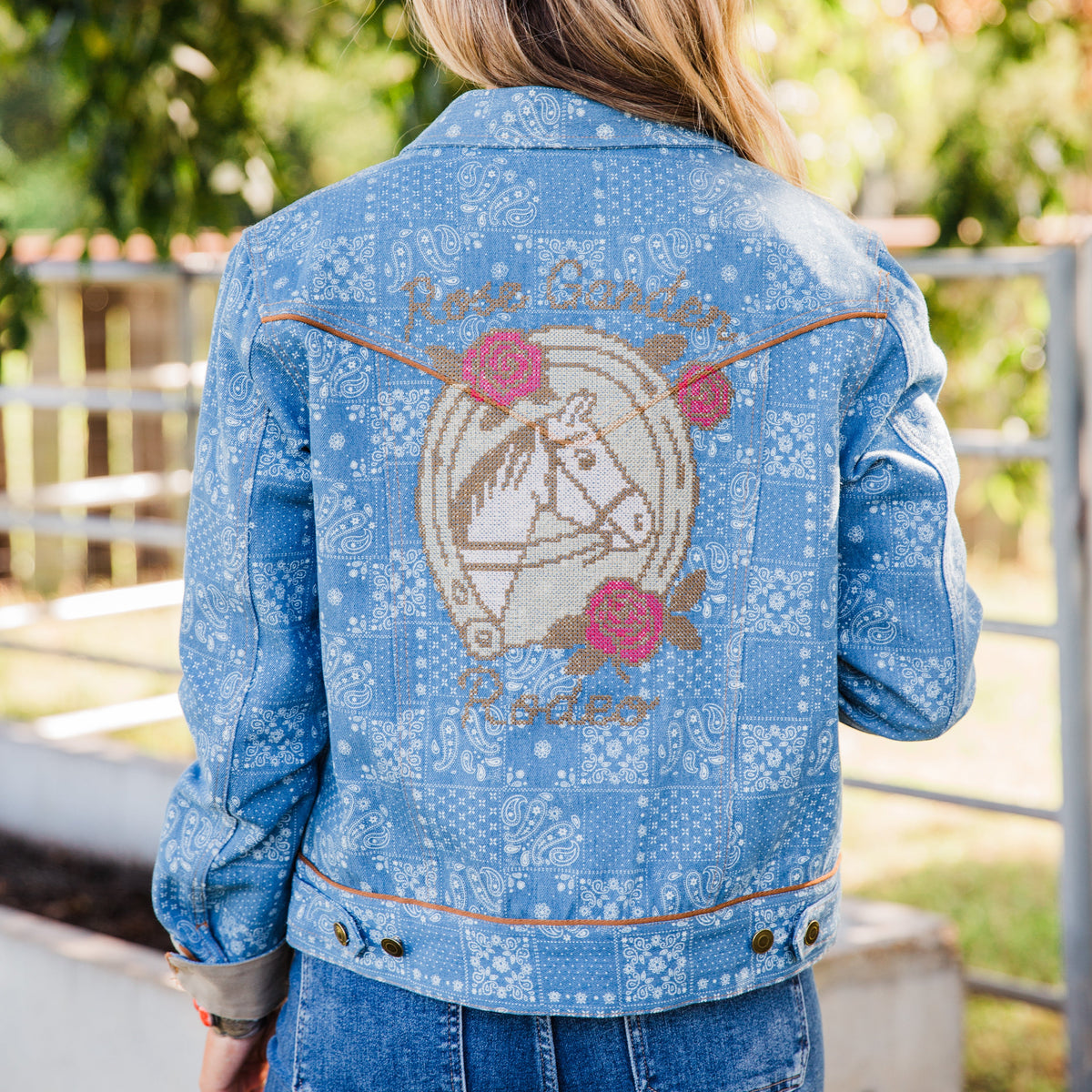 The Rose Garden Rodeo | Denim Paisley Embroidered Jacket by Rodeo Quincy