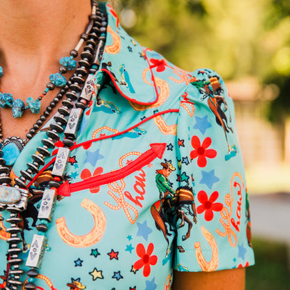 The Tino | Pearl Snap Western Print Top