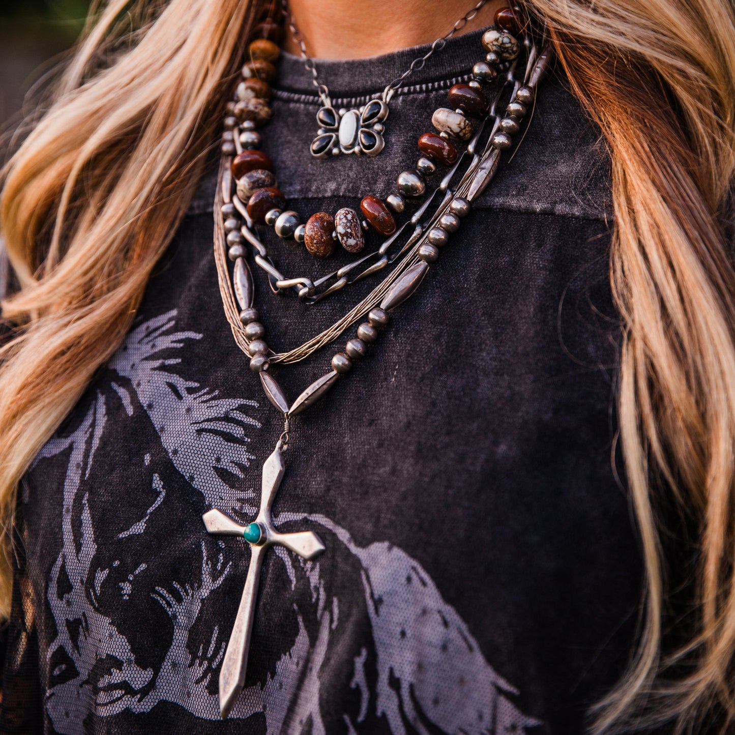 The Lilly | Vintage Turquoise Cross & Handmade Pearl Necklace