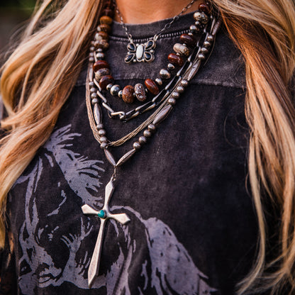 The Lilly | Vintage Turquoise Cross & Handmade Pearl Necklace