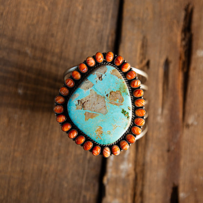 The Oxford | Orange Spiny & Royston Turquoise Statement Cuff