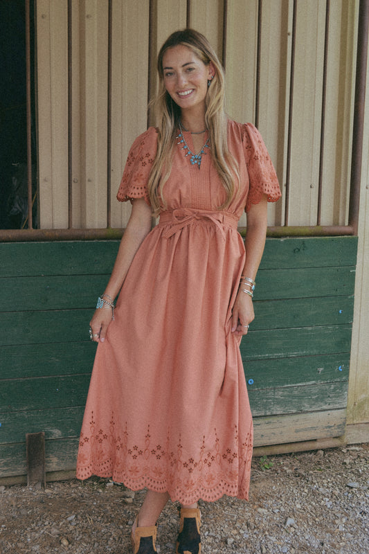 Eyelet lace midi dress 