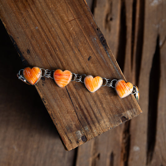 The Saluda | Orange Spiny Heart Link Bracelet by Davin Benally