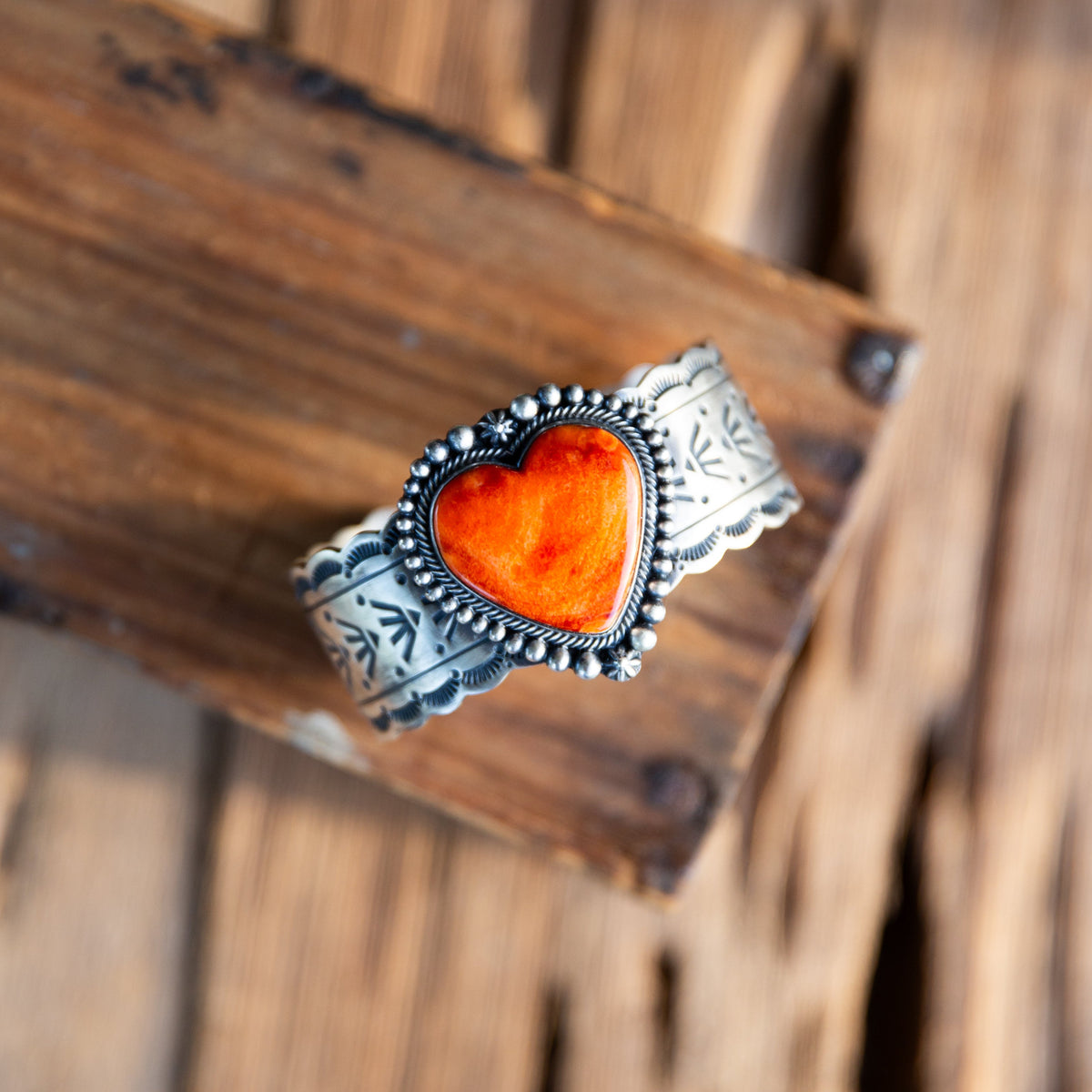 The Harper | Orange Spiny Heart Cuff by D. Wylie