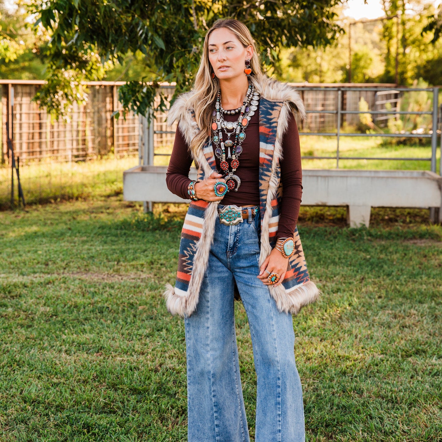 The Senioa | Aztec Fur Vest by Tasha Polizzi