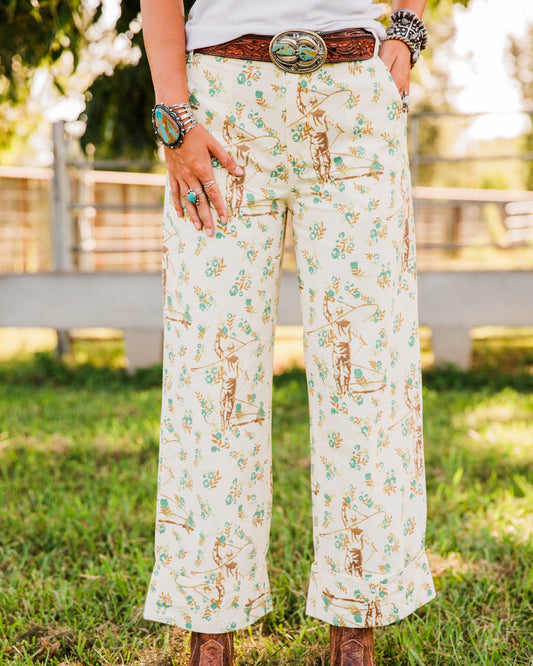 The Auggie’s | Western Print Wide Leg Cuffed Pants