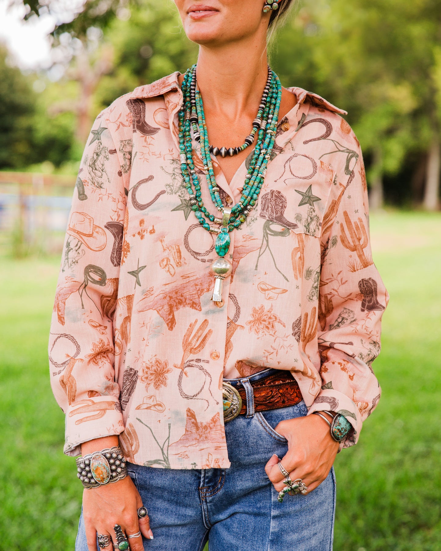 The Aquilla | Western Print Long Sleeve Top