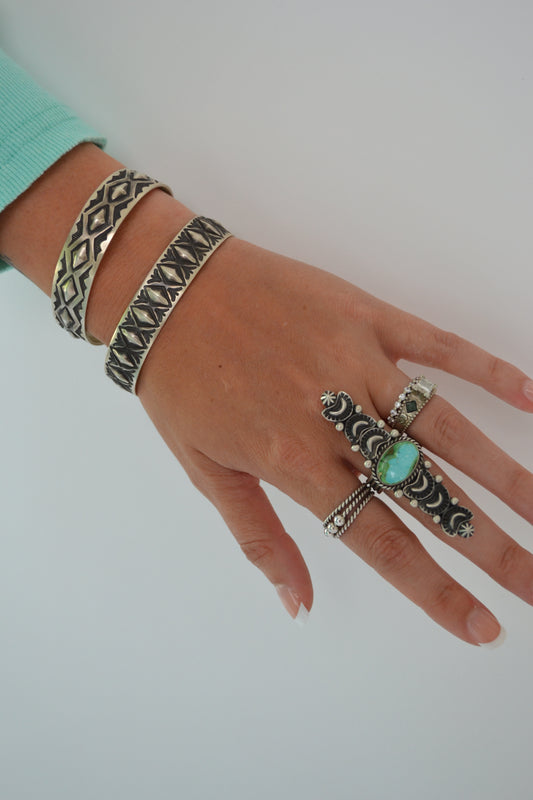 The Perrin Silver Stamped Stacker Cuffs