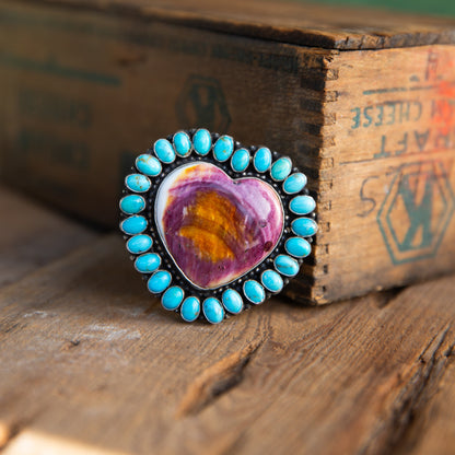 The Alston | Adjustable Purple Spiny & Turquoise Heart Ring by Shawn Cayatino