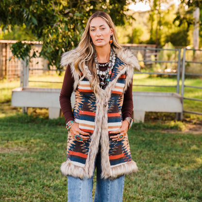 The Senioa | Aztec Fur Vest by Tasha Polizzi