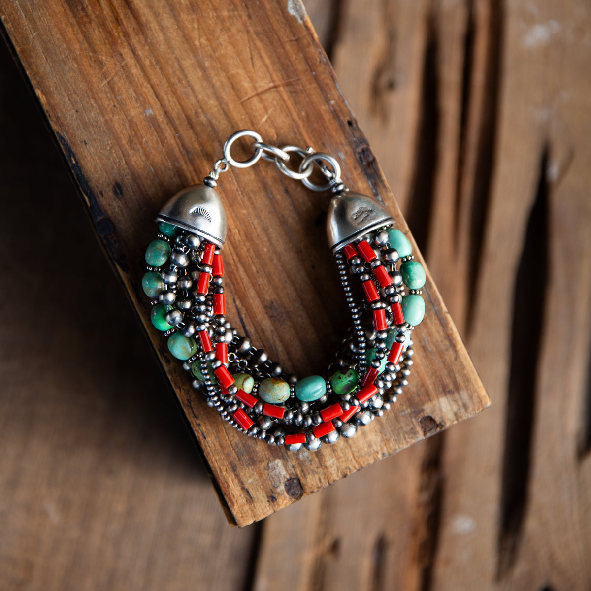 The Dunway | Chunky Coral, Sonoran Turquoise, & Sterling Pearl All in One Bracelet