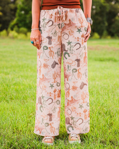 The Seminole | Western Print Wide Leg Pants