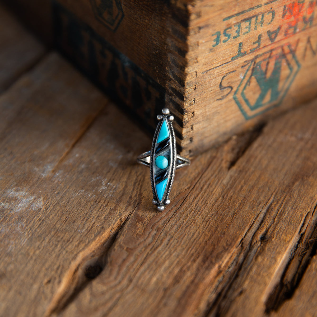 The Harper | Vintage Turquoise and Black Onyx Ring - Size 8 FLAWED