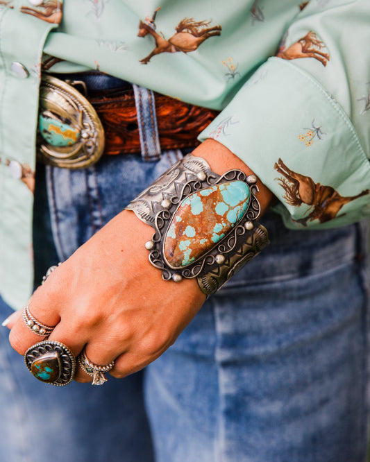 The Paxton | Number 8 Turquoise Thunderbird Cuff by Chimney Butte
