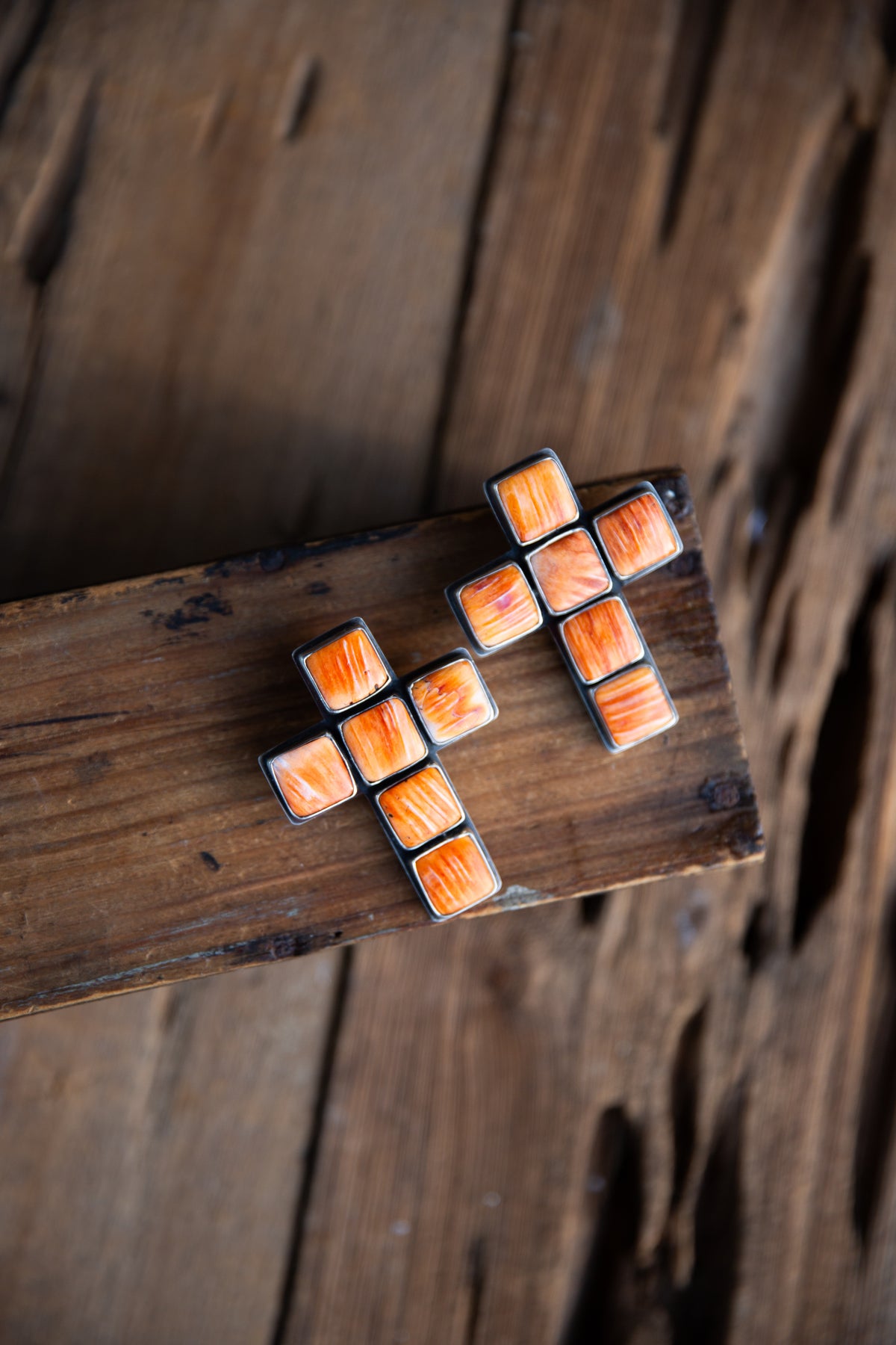 The Whitwell's | Orange Spiny Cross Earrings by Federico