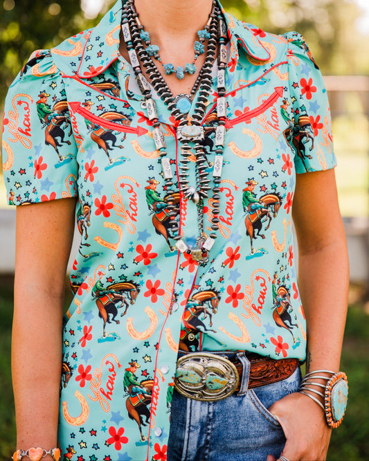 The Tino | Pearl Snap Western Print Top