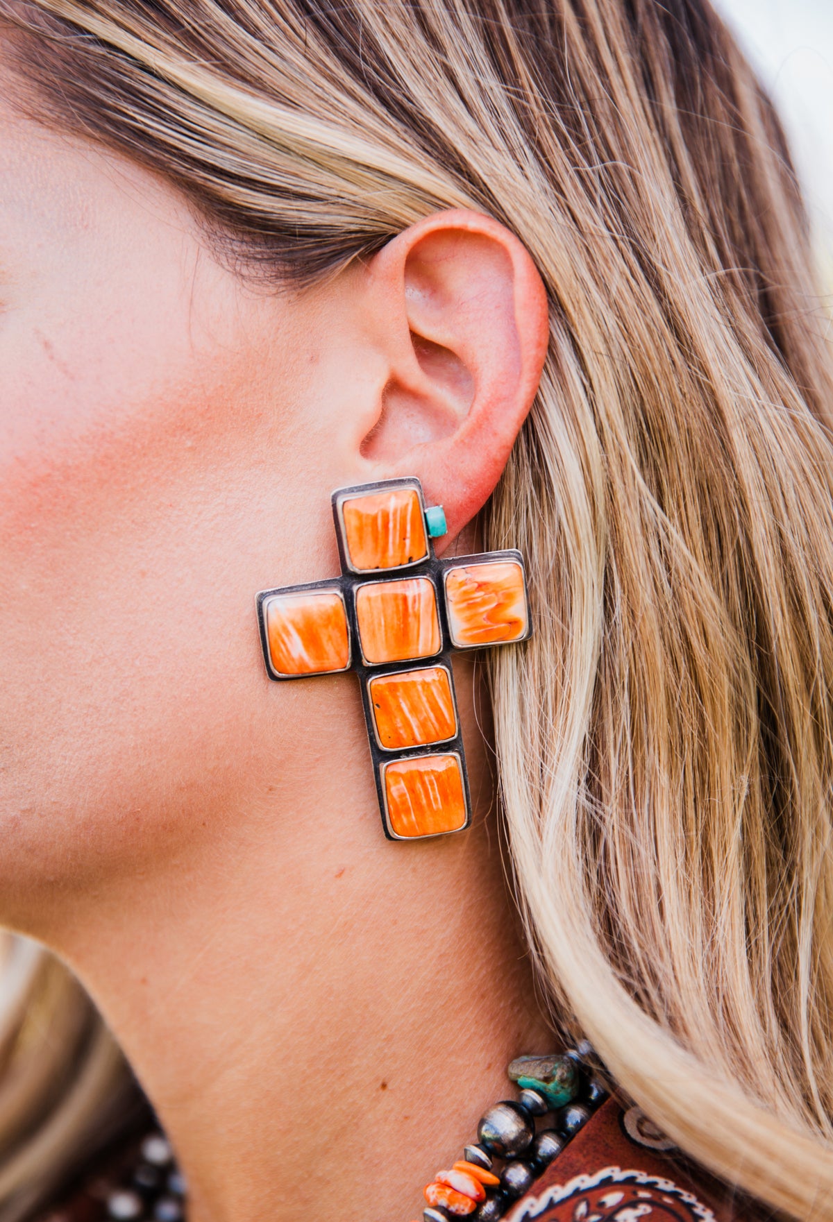 The Whitwell's | Orange Spiny Cross Earrings by Federico