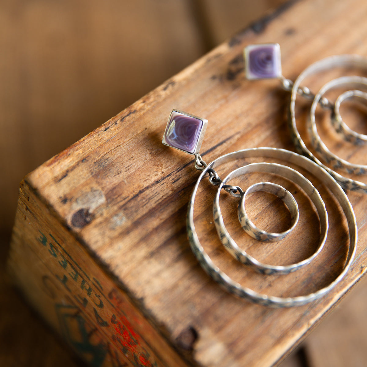 The Jemma's | Purple Spiny Stamped Hoops by Leroy James