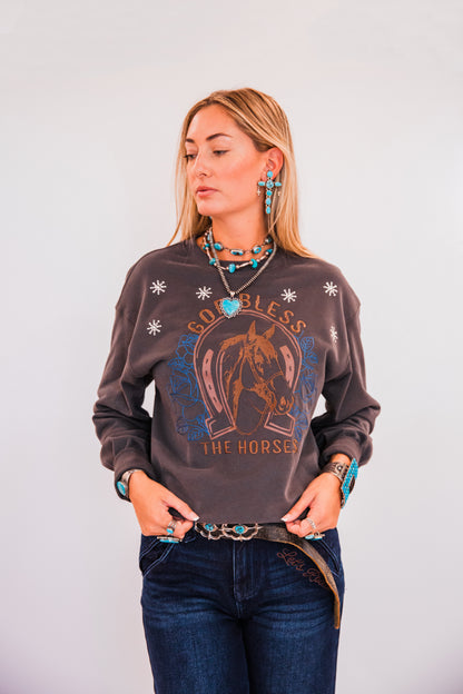 The Newell | God Bless The Horses Embroidered Sweatshirt