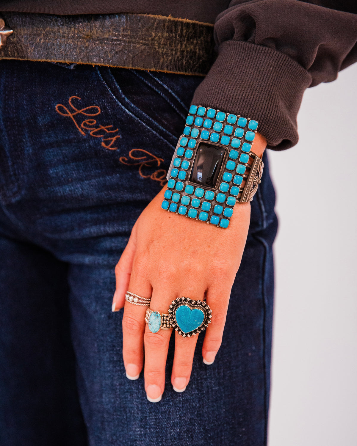 The Mega | Kingman Turquoise & Black Onyx Cuff by Freddie Maloney