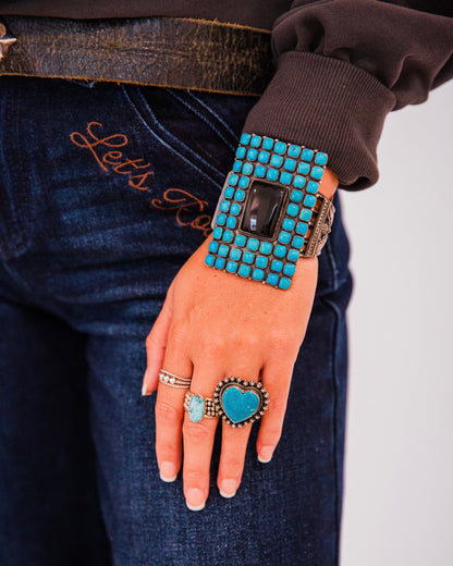 The Mega | Kingman Turquoise & Black Onyx Cuff by Freddie Maloney