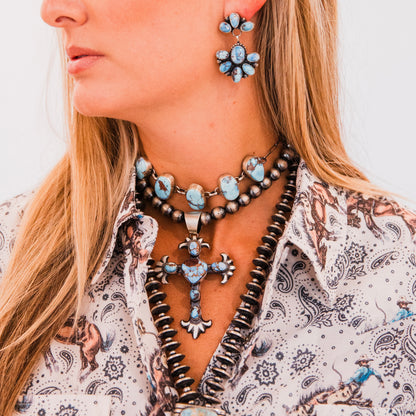 The Roslyn | Golden Hills Turquoise Choker + Earring Set by Rena Shelly