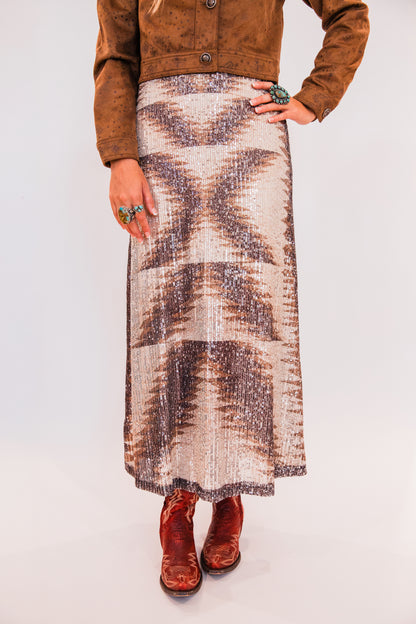 The Alayna | Aztec Sequin Maxi Skirt by Tasha Polizzi
