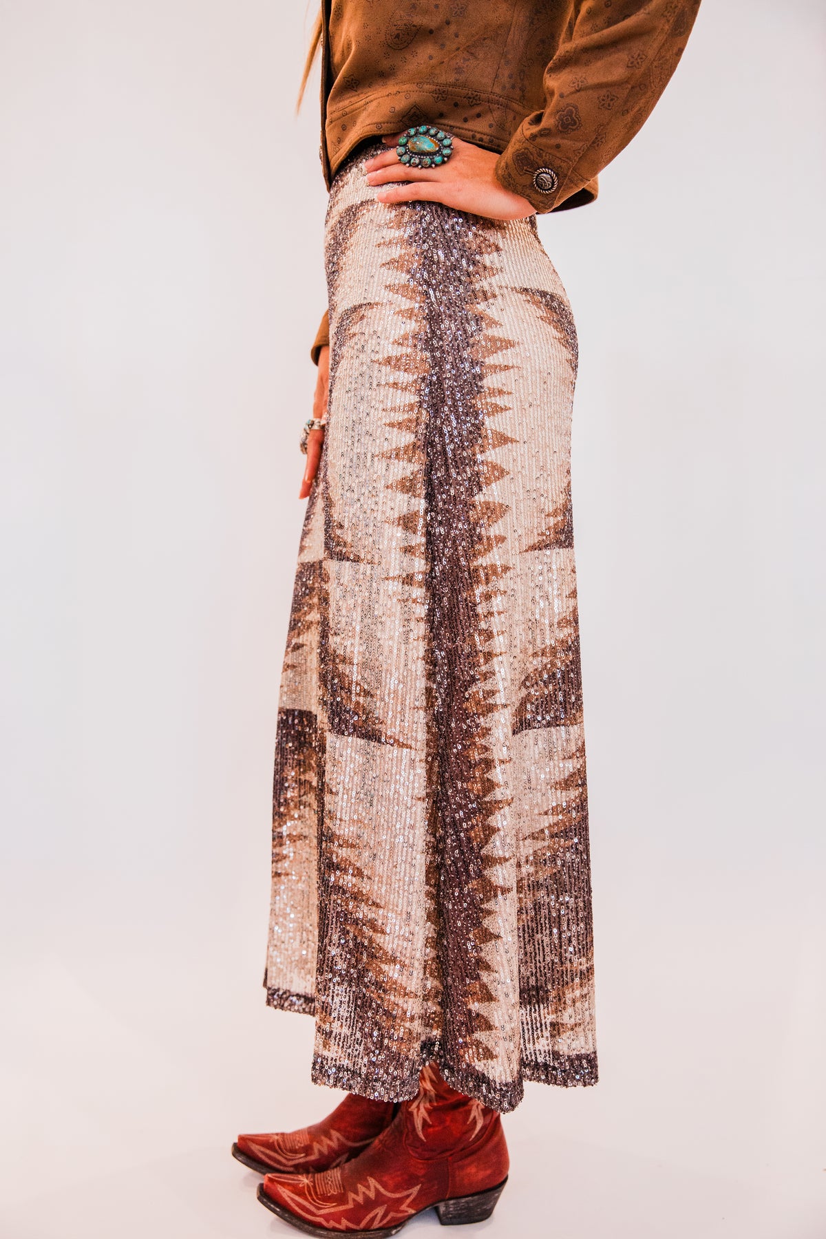 The Alayna | Aztec Sequin Maxi Skirt by Tasha Polizzi