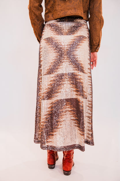 The Alayna | Aztec Sequin Maxi Skirt by Tasha Polizzi
