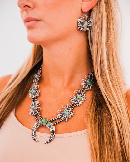 The Leawood |  Sonoran Turquoise Butterfly Squash Blossom Necklace & Earring Set