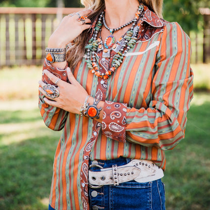 The Benlyn | Stripe & Paisley Long Sleeve Pearl Snap